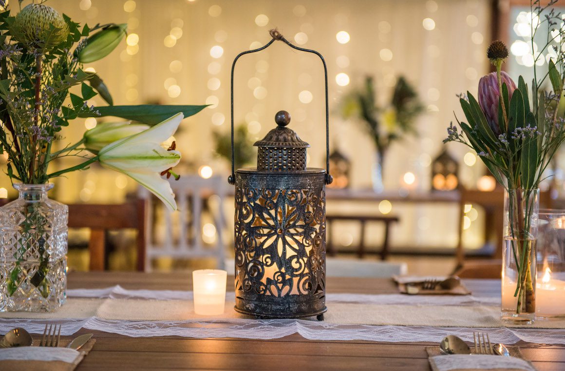 Rustic lantern table decoration